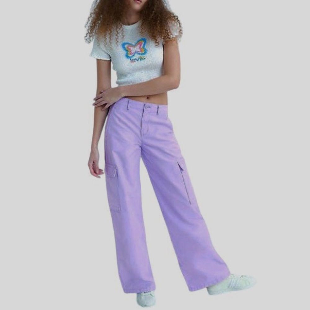 Levi’s Baggy Cargo Pants Purple Mid Rise Wide Leg 25 x 30